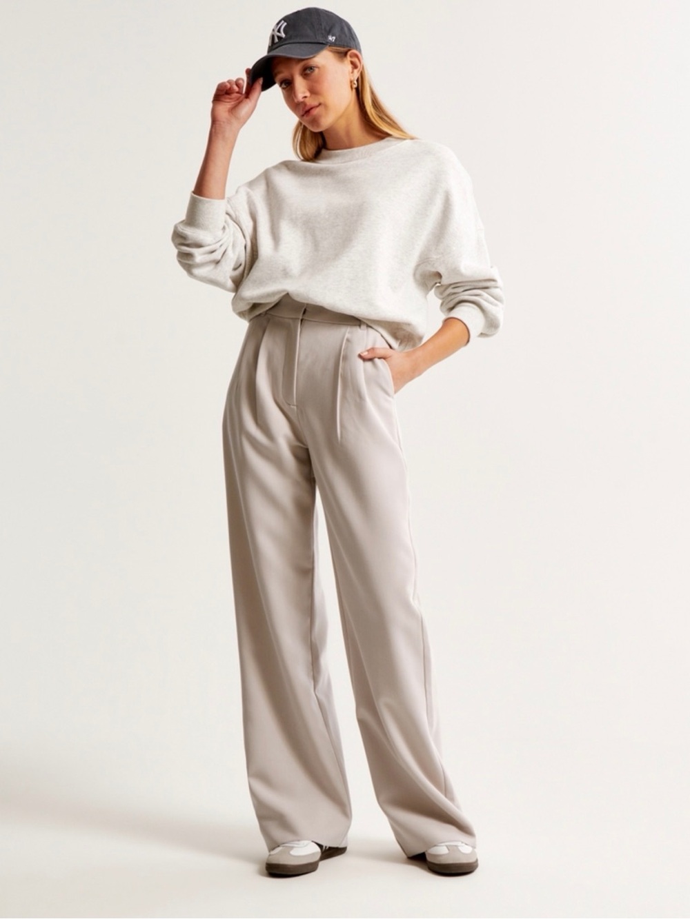 Abercrombie & Fitch Curve Love Sloane Light Taupe Wide-Leg Pants